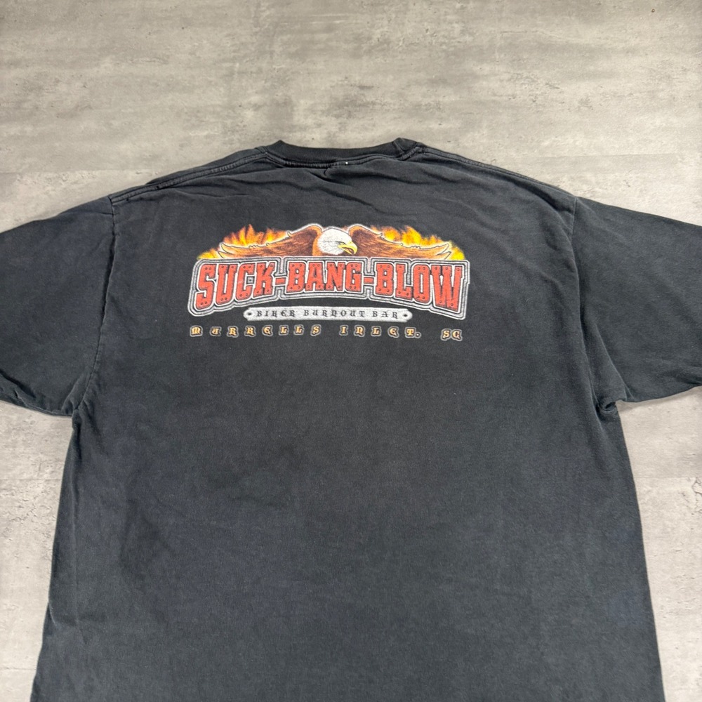 Vintage Suck Bang Blow Bar T-Shirt Men XL Black Biker Burnout Eagle Thrashed